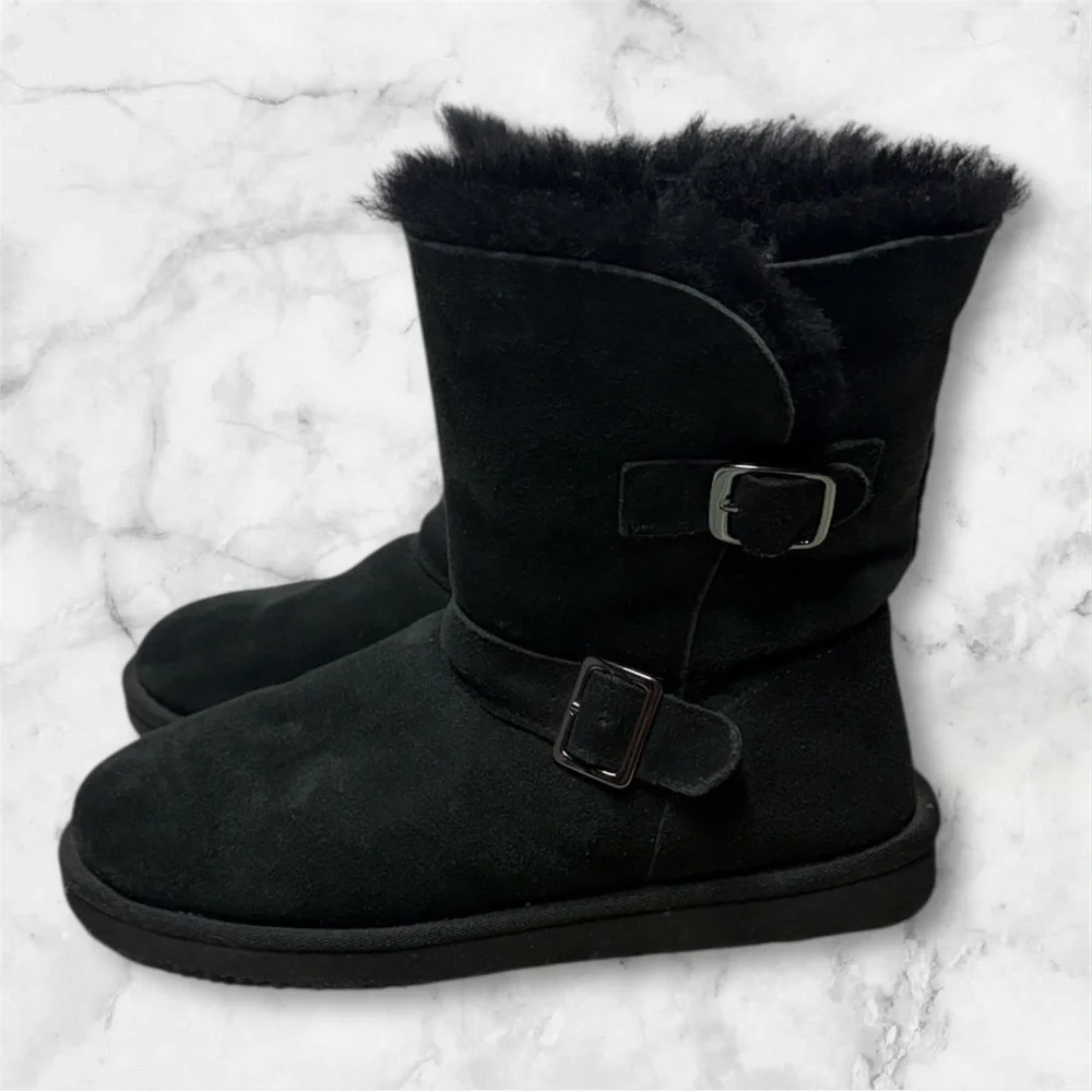 Black Suede Boots with Buckle Detail size 8